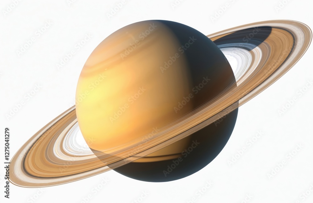 Fototapete Realistic rendering of planet Saturn isolated on transparent background in PNG format. Detailed rings around gas giant globe in dark space. Astronomy educational materials, space exploration content.