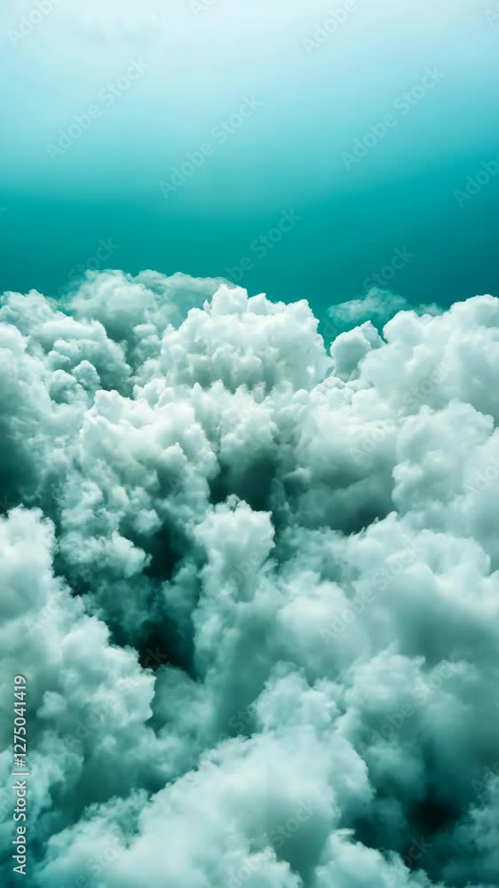 Poster vertical breathtaking underwater view of crashing wave with turquoise foam and bubbles creating a se