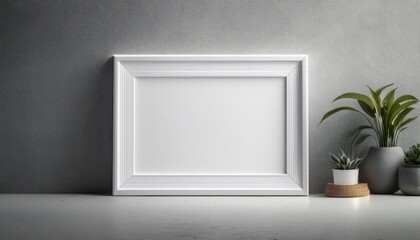 3D Illustration Empty White Frame Mockup against Concrete Backdrop at Dusk A Striking Minimalistic Artwork with Modern Edge and Elegant Simplicity