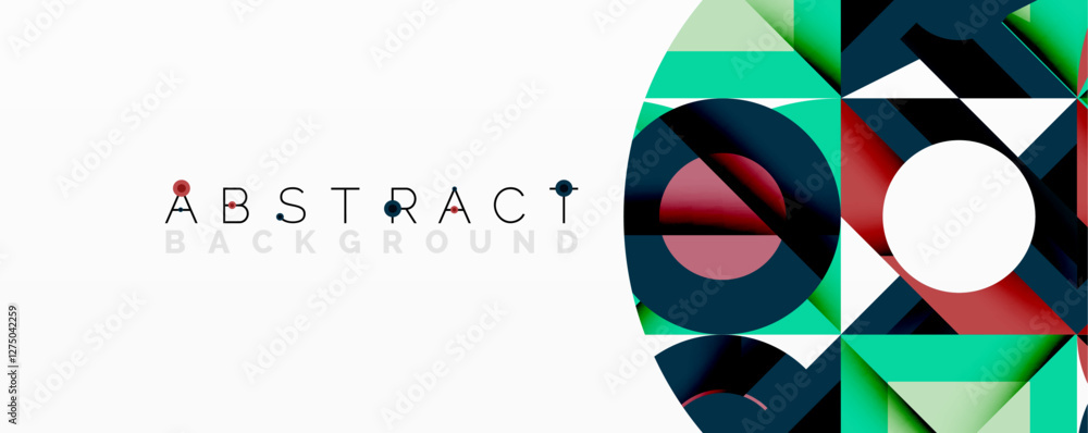 Poster abstract geometric composition with interlocking circular and angular shapes, featuring smooth gradi