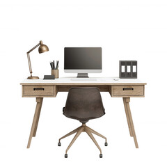 Minimalist Home Office Setup Featuring Wood Desk and Dark Chair