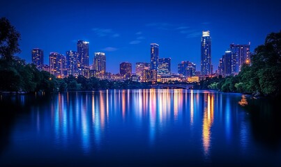 Obraz premium Dynamic Urban Skyline at Night, Generative AI