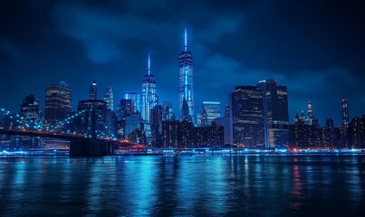 Fototapeta premium Dynamic Urban Skyline at Night, Generative AI