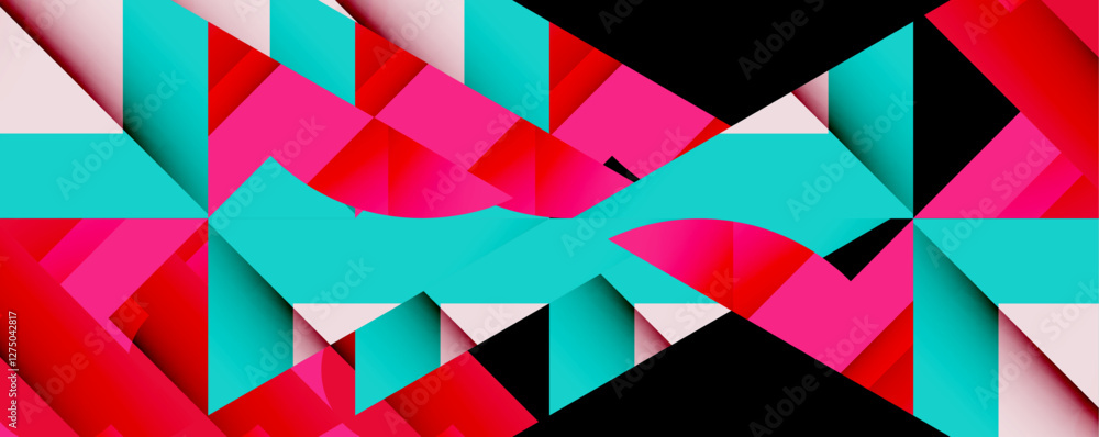 Poster Abstract geometric composition with interlocking circular and angular shapes, featuring smooth gradients and sharp contrasts on a white background