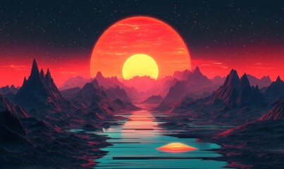 Fototapeta premium Abstract Sci-Fi Landscape with Glowing Elements, Generative AI
