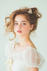 Youthful Elegance: Portrait of a Young Woman with Butterfly Hair Accessory