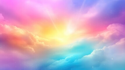 Obraz premium Vibrant Gradient Sky with Multicolored Clouds and Sunlight Rays at Dawn