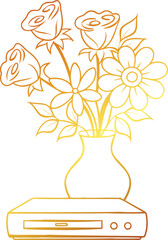 DVD Player with Botanical Flowers Line Art Book Vector Design  DVD player line art, botanical flowers vector, DVD player illustration, floral electronics