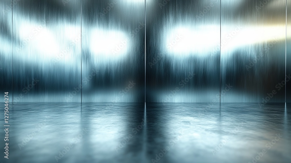 Poster close-up of a smooth metallic mirrored flat surface with reflective properties, showcasing an elegan