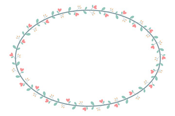 Green Oval Circle Borders Frame Or Wreath With Love Peach Flowers And Green Leaves
