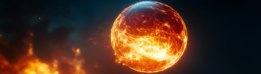 A vibrant depiction of a fiery planet in the cosmos, showcasing intense colors and dynamic textures. This image captures the mysterious beauty of celestial bodies.