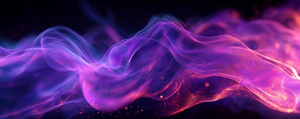 Obraz premium Flowing Purple Light on Black Background, Generative AI