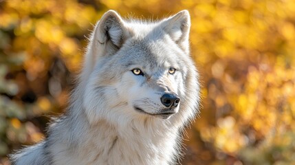 Naklejka premium Majestic White Wolf in Autumnal Forest Wildlife Photography
