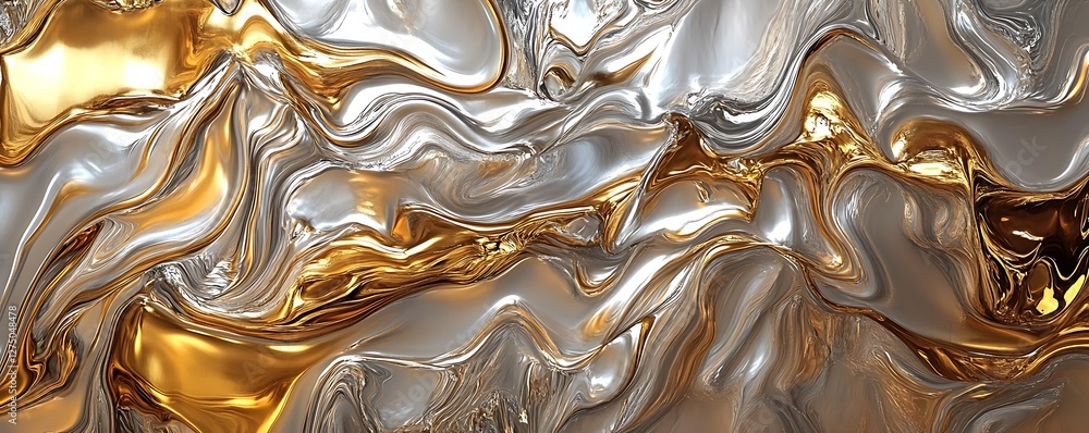 Poster a visually stunning abstract swirl of silver and gold, creating a captivating texture that embodies 