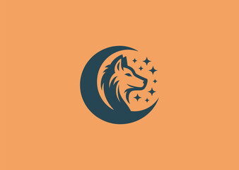 A mysterious wolf and moon logo symbolizing loyalty, independence, and the wild with a mystical touch.