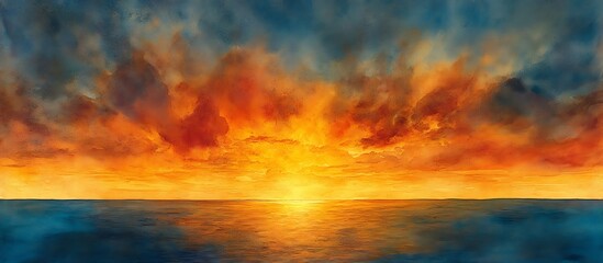 Fototapeta premium Fiery Sunset over Ocean