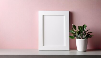 Vertical White Frame Mockup on Light Pink Wall Blank Mockup Template at Artistic Elegance in a Minimalist Palette, Showcasing Versatile Framing Solutions for Modern Design