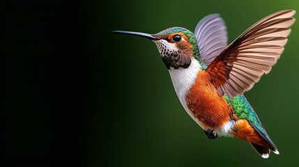 Vibrant Hummingbird in Flight  Emerald Green  Lush Forest  Wildlife Photography