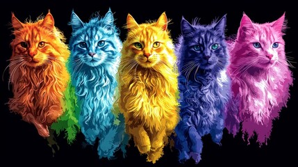 Colorful Cats  Rainbow Fur  Pop Art  Feline Portraits  Artistic Pets