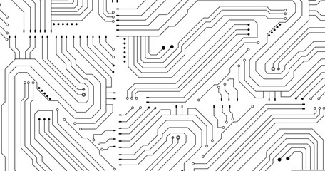 Technology circuit board texture background. Abstract circuit board banner wallpaper. Digital data industry. Engineering electronic motherboard. Vector illustration
