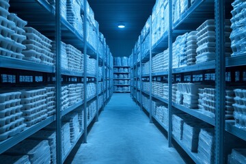 Cool Storage Warehouse Aisles with Packed Shelves