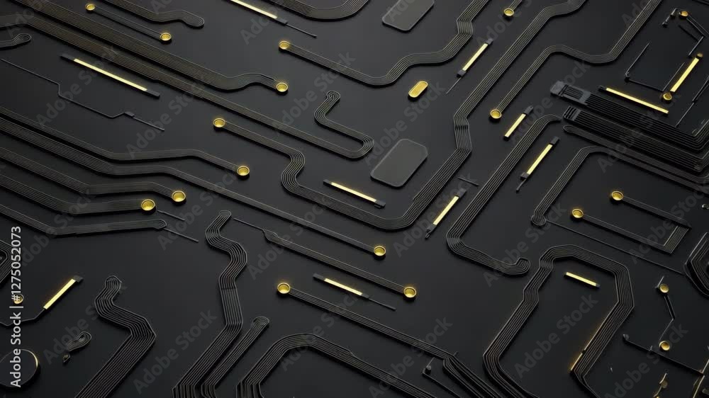 Poster abstract black and gold circuit board design with intricate patterns and lines showcasing modern tec