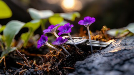 Fantasy Forest  Purple Flowers  Mushrooms  Key  Nature Macro Photography