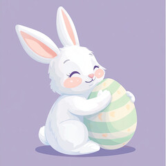 Obraz premium Adorable Easter Bunny Holding a Pastel-Colored Egg: A Delightful Cartoon Illustration for Springtime