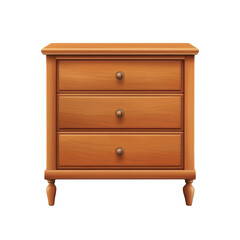 A wooden nightstand with drawers isolated on transparent background. 