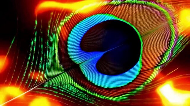 Close up of a vibrant peacock feather