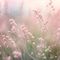 Obraz premium Soft Pink Wildflowers in a Dreamy Field