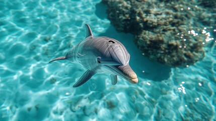Fototapeta premium Dolphin in turquoise water ocean wildlife marine mammal aquatic animal underwater phot