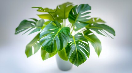 Obraz premium Lush Monstera Plant Home Decor Tropical Leaves Interior Design Green Foliage White Ba