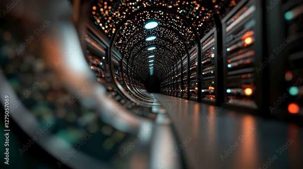 Poster futuristic data center server room corridor network technology digital internet clou