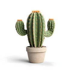 Cereus Peruvianus Cactus in Pot, Isolated on White