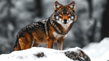 Fototapeta premium Majestic Alaskan Wolf in Snowy Mountain Landscape