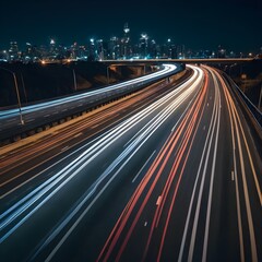 Night City Highway Traffic Light Trails
