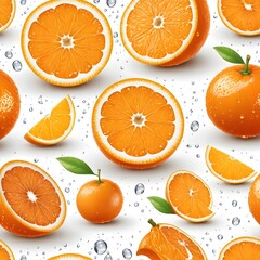 Juicy Oranges with Water Drops Seamless Pattern