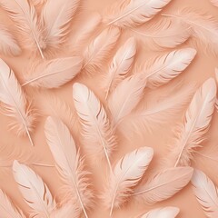 Peach-Colored Feathers on Peach Background