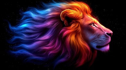 Majestic Lion AI Art  Abstract Pastel Pink  Blue  Orange Mane  Galaxy Background Wallpaper