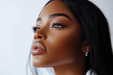Naklejka premium A Black Woman Gazes Upwards With Hopeful Expression