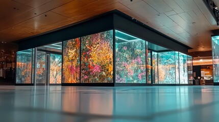Illuminated Floral Glass Panels  Modern Interior Design  Public Space  Exhibition