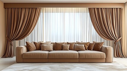 Beige sofa, curtains, sunlight, room