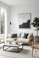 Modern Living Room Interior Design with Beige Sofa and Marble Coffee Table