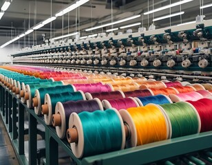 Colorful Thread Spools on Industrial Textile Machine