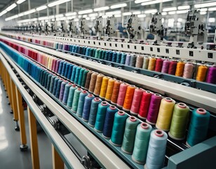 Colorful Thread Spools on Industrial Sewing Machine