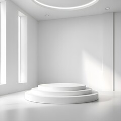 Fototapeta premium Minimalist White Room with Circular Podium