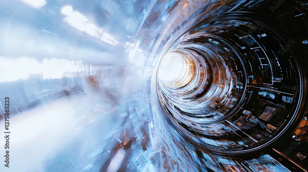 Poster futuristic technology tunnel abstract motion blur digital data stream sci fi background