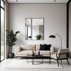Minimalist Living Room Interior Design with Beige Sofa and Modern Furniture