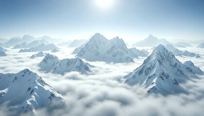 Obraz premium Snow-Covered Mountains with Sun and Clouds Above